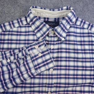 Charles Tyrwhitt Shirt Mens Small Extra Slim Fit Blue Pink Plaid Long Sleeve